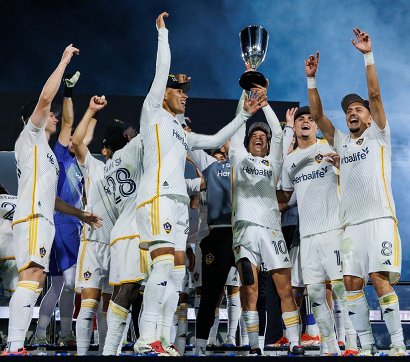 The Los Angeles Galaxy, Herbalife sponsored team, celebrating their 2024 MLS Cup final victory